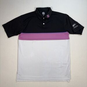 FootJoy Collar Logo Golf Polo Men's M Black Pink White Athletic Fit *STAIN*